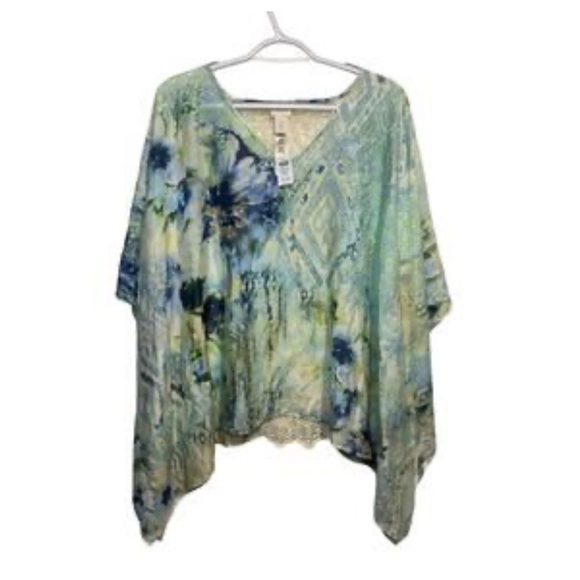 Chico's | Multicolor Blouse with Lace Detail poncho style top - Picture 2 of 11